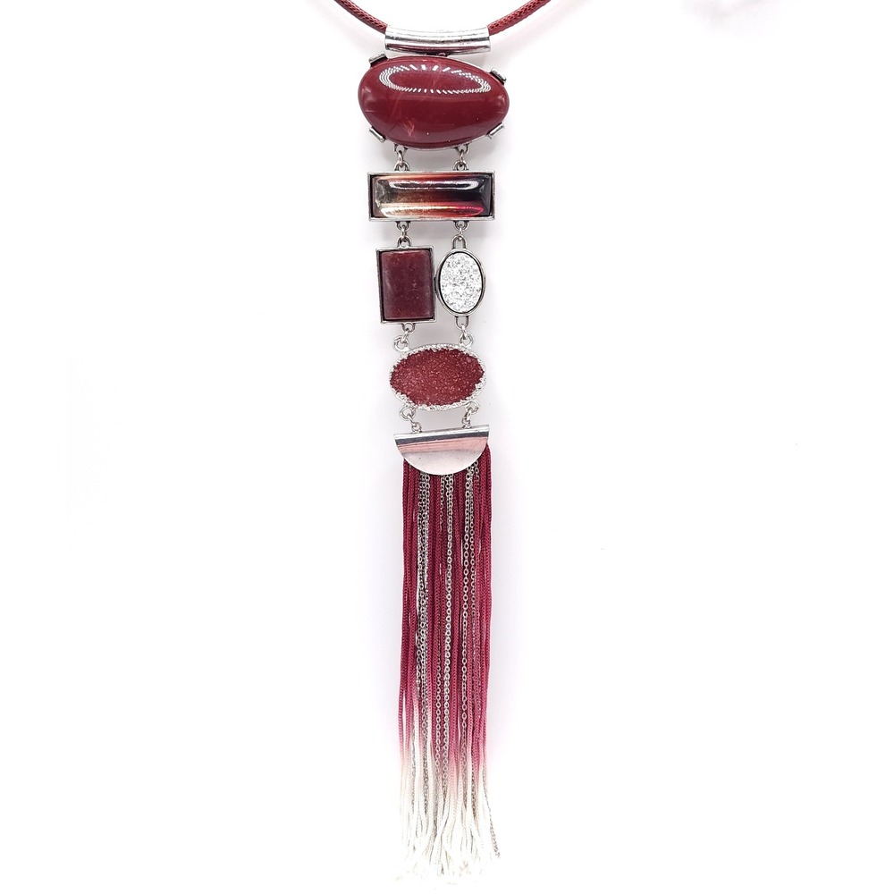 1946 Brand‎ Burgundy Tassel Pendant Necklace Boho Artistic Jewelry